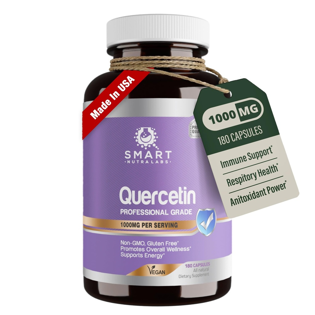 Smart Nutra Labs Quercetin 1000mg- 180 Vegan Capsule, 100% Pure Quercetin Supplement- Non-GMO, Gluten Free, Terze Parti Testate