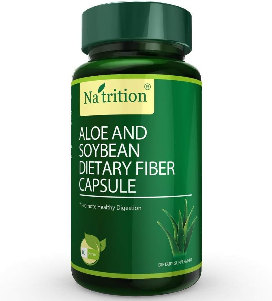 Estratto di gel di Aloe Vera con fibra dietetica di Soia – Miglior integratore di pulizia intestinale – Migliorare la digestione e il sollievo dalla costipazione - 80 capsule