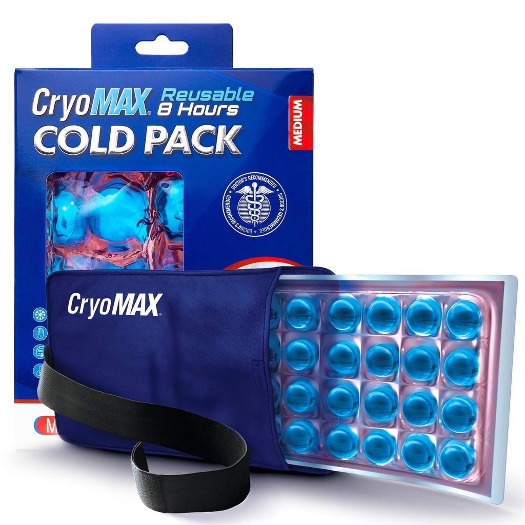 Cryo-Max Cold Pack, 8 ore Reusable Cold Therapy Ice Pack for Elbows, Knees, Neck + More, Medium, 6" x 12" (1 Conteggio)