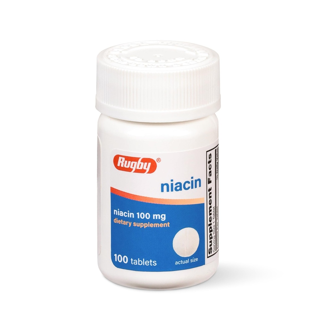 Rugby Niacin 100mg - Compresse di niacina con calcio - Integratore alimentare - 100 Conte