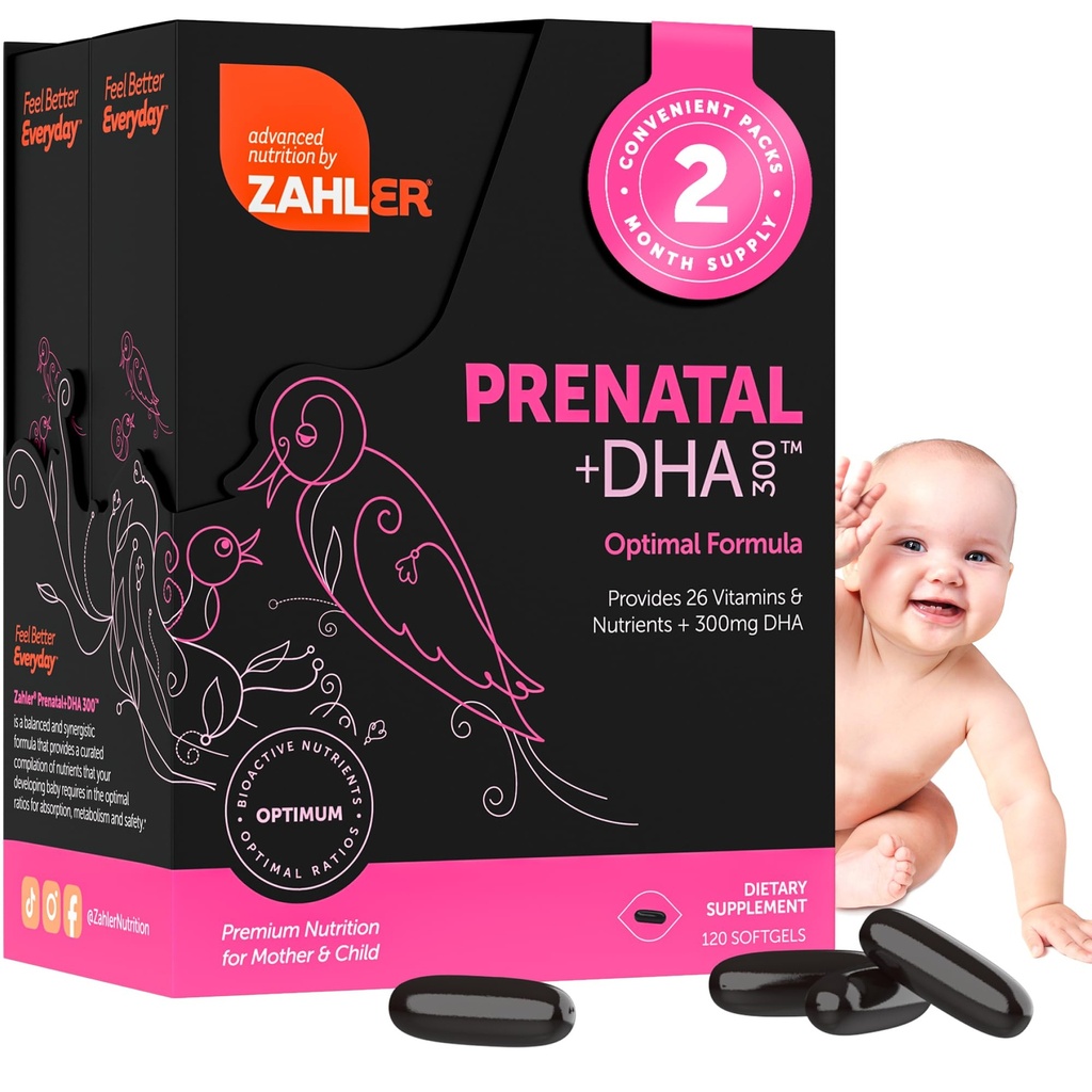 Vitamina Prenatale Zahler con DHA & Folate - Integratori DHA e Multivitamina Prenatale per Madre e Bambino - Vitamine Prenatali DHA Prenatali Kosher con Iron, Pre Natal Softgels (120 Conteggio (Pacchetto di 1))