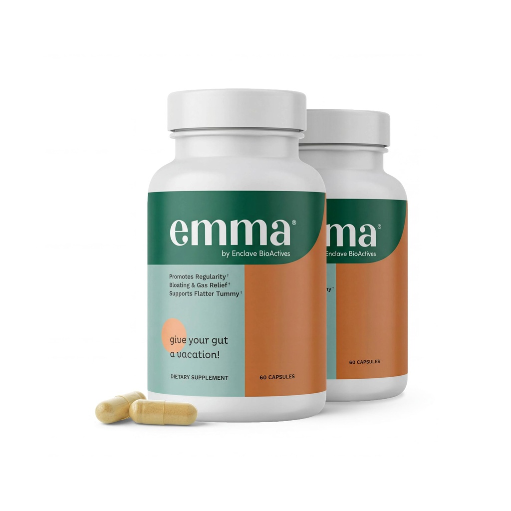 Emma Gut Health - 2 Pack - Rilievo Gas e Bloating, costipazione, Leaky Gut Repair - Gut Cleanse & Restore Digestion - Regolare il movimento Bowel. Probiotici e alternativa lassativa, 120 capsule
