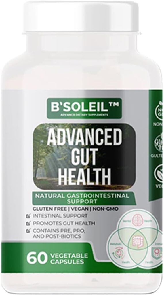 B’SoleilTM Advanced Gut Health Probiotic - Pre, Pro & post Biotics - Natural Gastrointestinal Support - 60 Capsule Vegetali - Gluten Free, Vegan & Non OGM Genuine Health Probiotics - 25 miliardi di CFU