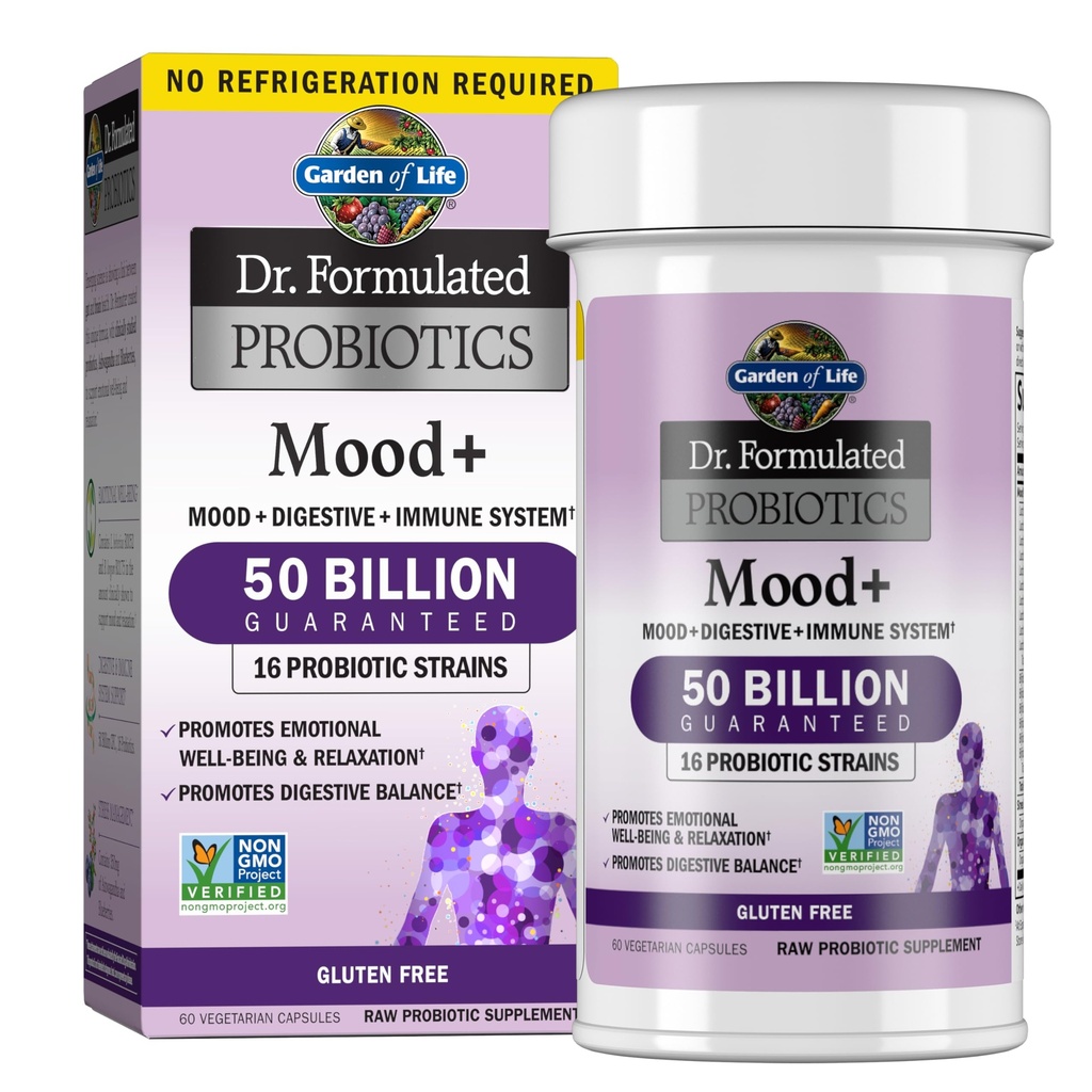 Giardino della Vita Dr. Formulated Probiotics Mood+ - 50 miliardi di CFU - Supporta Rilassamento & Salute Digestiva - Shelf Stable - 60 capsule vegetariane
