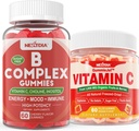 2 pacchetti di vitamine B complesso Gummies con 2000 mcg di metile B12, dimetilfo + 1 pacchetto intero alimentare vitamina C Gummies