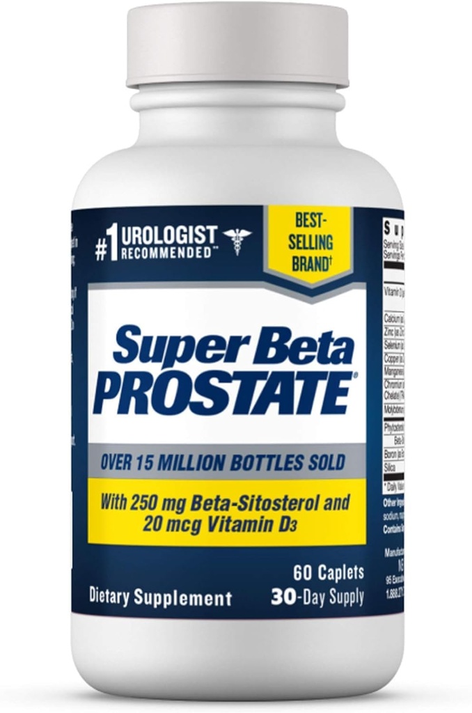 SUPER BETA PROSTATE Support Supplemento per la salute degli uomini - Riduci i viaggi del bagno, Promuovi il sonno, Meglio il svuotamento della vescica e la prostata sana, Beta Sitosterol - 60 conte (Pack of 1)