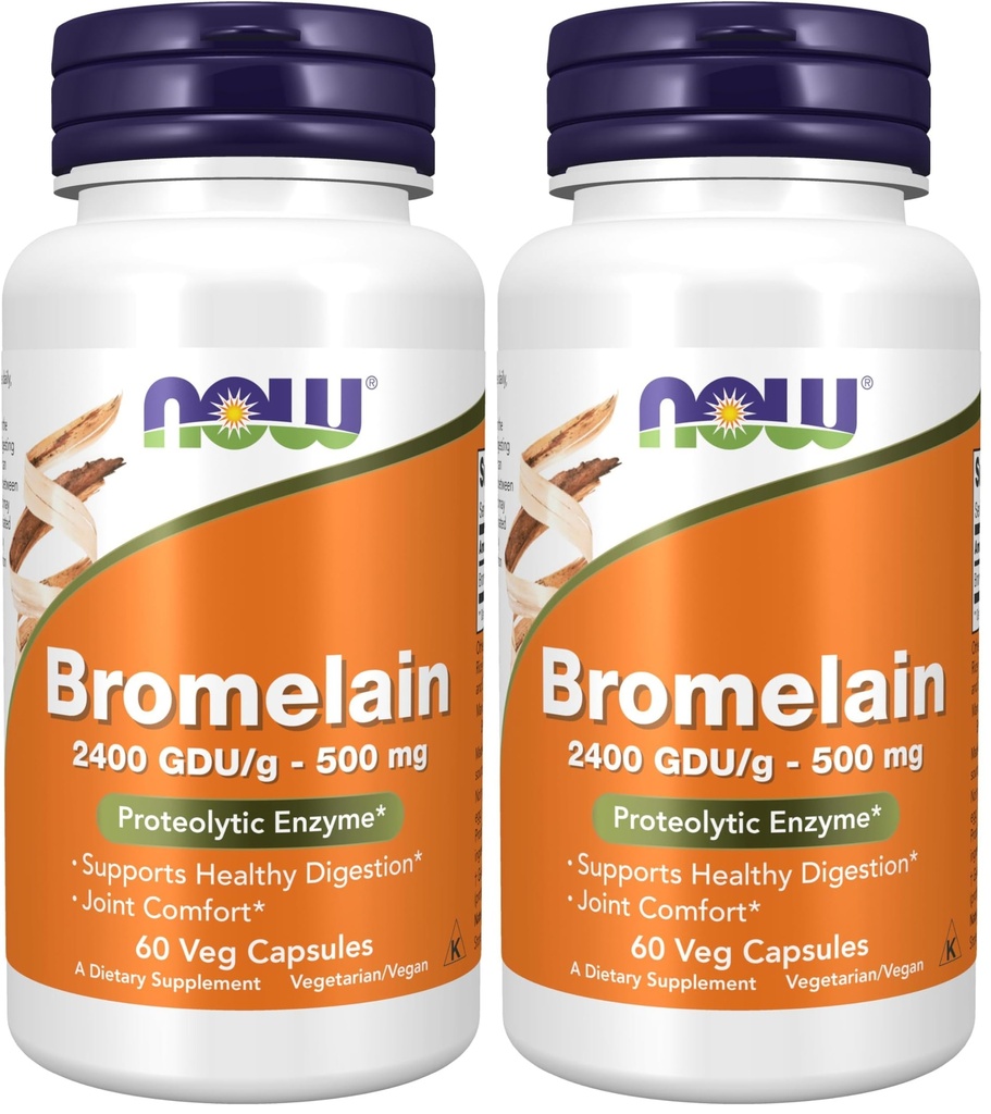 NOW Integratori, Bromelain (Natural Proteolytic Enzyme) 2.400 GDU/g - 500 mg, Natural Proteolytic Enzyme*, 60 capsule di Veg (Pack of 2)