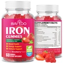 Gummie di ferro vegano per adulti e bambini - con vitamina C, A, B-Complex, Folate, Zinco e Biotina - per la costruzione del sangue e il supporto energetico, 60 Gummies