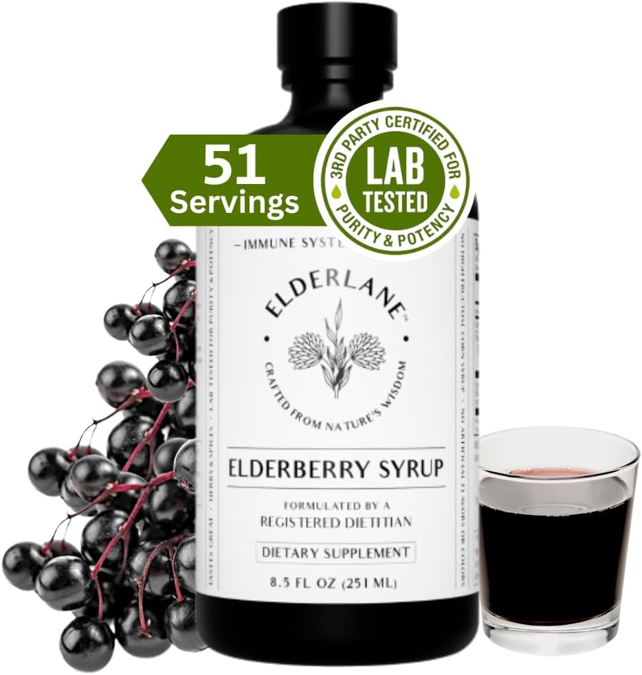 Elderberry Syrup di Elderlane - Elderberry Shots - Integratore di Supporto Immune per Bambini & Adulti - Booster Immune - Booster Immunitario Naturale - Realizzato con Honey & Elderberries - Gluten-Free - 8.5 Fl Oz