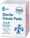 Globe 3' x 3''' Advanced Sterile Gauze Pads, 100-Pack singolarmente imballato - 12-Ply Cotton for Wound Care Dressing, Bandages altamente assorbenti per uso domestico e di emergenza - Travel & First Aid Kit Essential