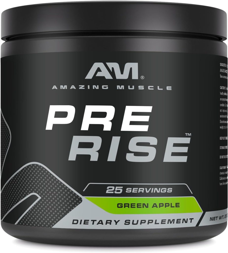 Incredibile Muscolo Pre Rise | Pre-Workout Powder Supplement con Caffeina e Beta-Alanina per Uomini e Donne | 25 Serve (25 Serve, Mela Verde)