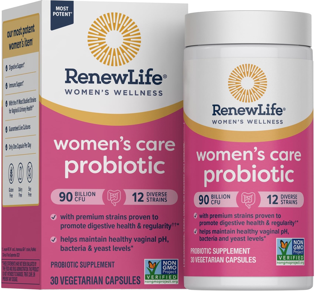 Rinnovare la vita Femminile capsule probiotiche, Supporta il pH Balance per le donne, Vaginal, Urinary, Digestivo e Immune Salute, L. Rhamnosus GG, Dairy, Soia e Gluten-Free, 90 miliardi di CFU - 30 Ct