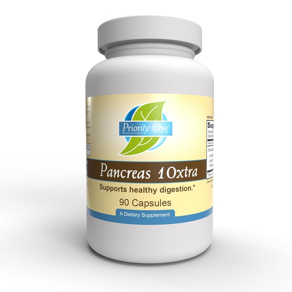 Priorità Una Vitamine Pancreas 10xtra 90 Capsule - Gli enzimi pancreatici amilasi, lipasi e proteasi Sostengono naturalmente la digestione sana.*