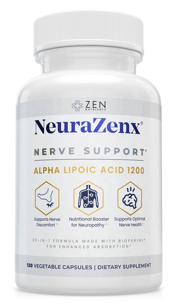 Zen Nutrients NeuraZenX Nerve Support & Peripheral Neuropathy Support Supplemento con acido lipoico alfa 1200mg (ALA), Benfotiamine, L-carnitina e curcuma