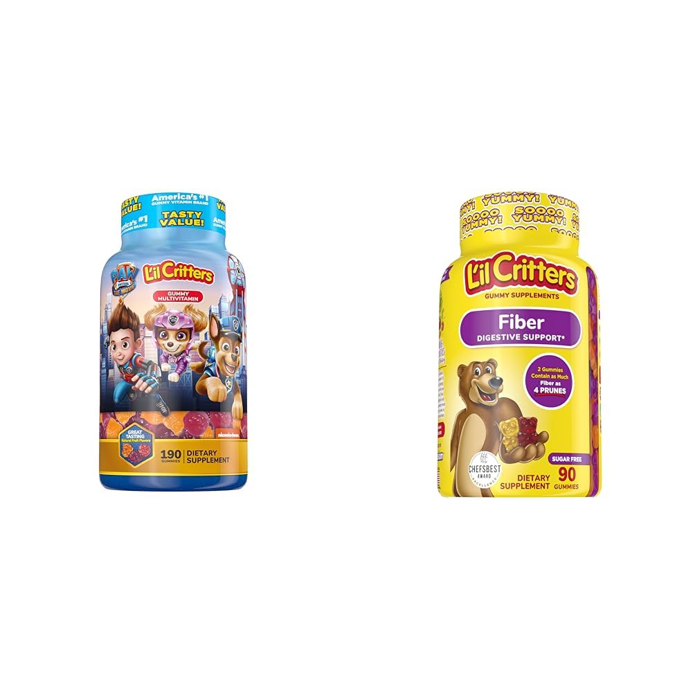 L'il Critters Paw Patrol Gomma Vites Multivitamin per bambini, 190 Gummies e L'il Critters Fiber Gummy Supplemento per bambini, 90 Gummies