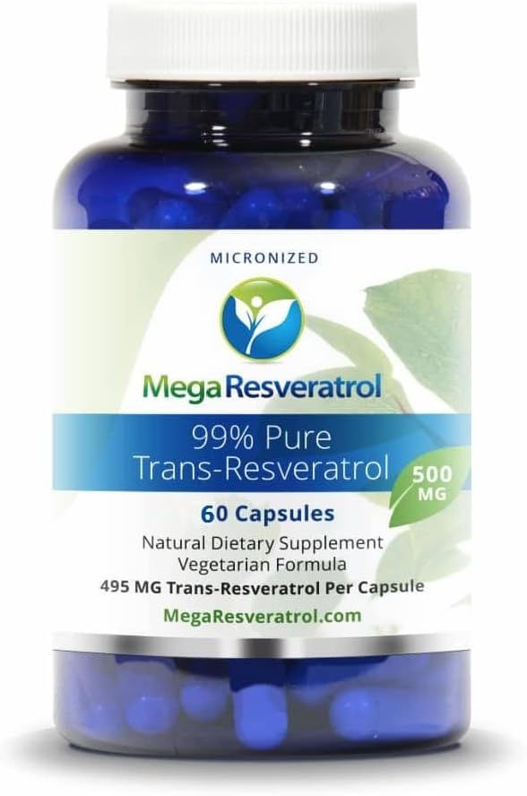 Mega Resveratrolo, Grado farmaceutico, 99% puro, Isolare, Micronized Trans-Resveratrolo, 60 Caps Veggie, 500mg per capsula. Purity Certified. Assolutamente NO Tossico “inattivo” ingredienti aggiunti.