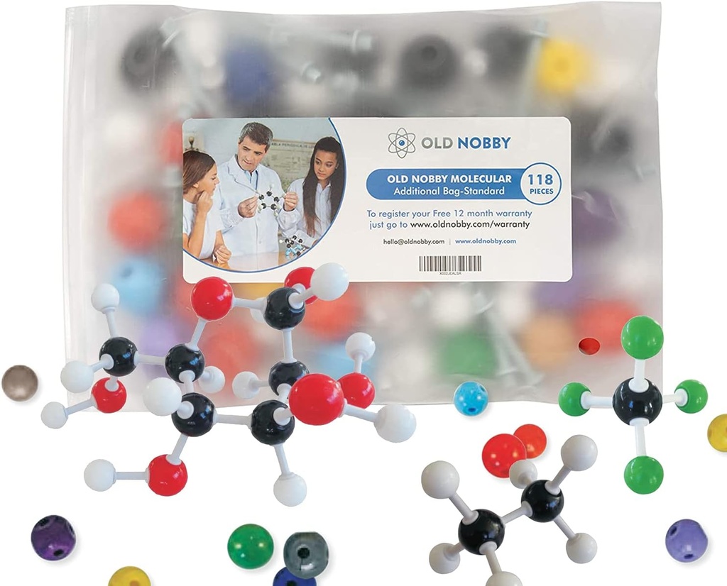 Old Nobby 118-Piece Supplementary Chemistry Modello molecolare Kit - costruire strutture 3D per studio, insegnamento e uso del laboratorio - Atomi e Obbligazioni durevoli, facile assemblaggio con custodia portatile