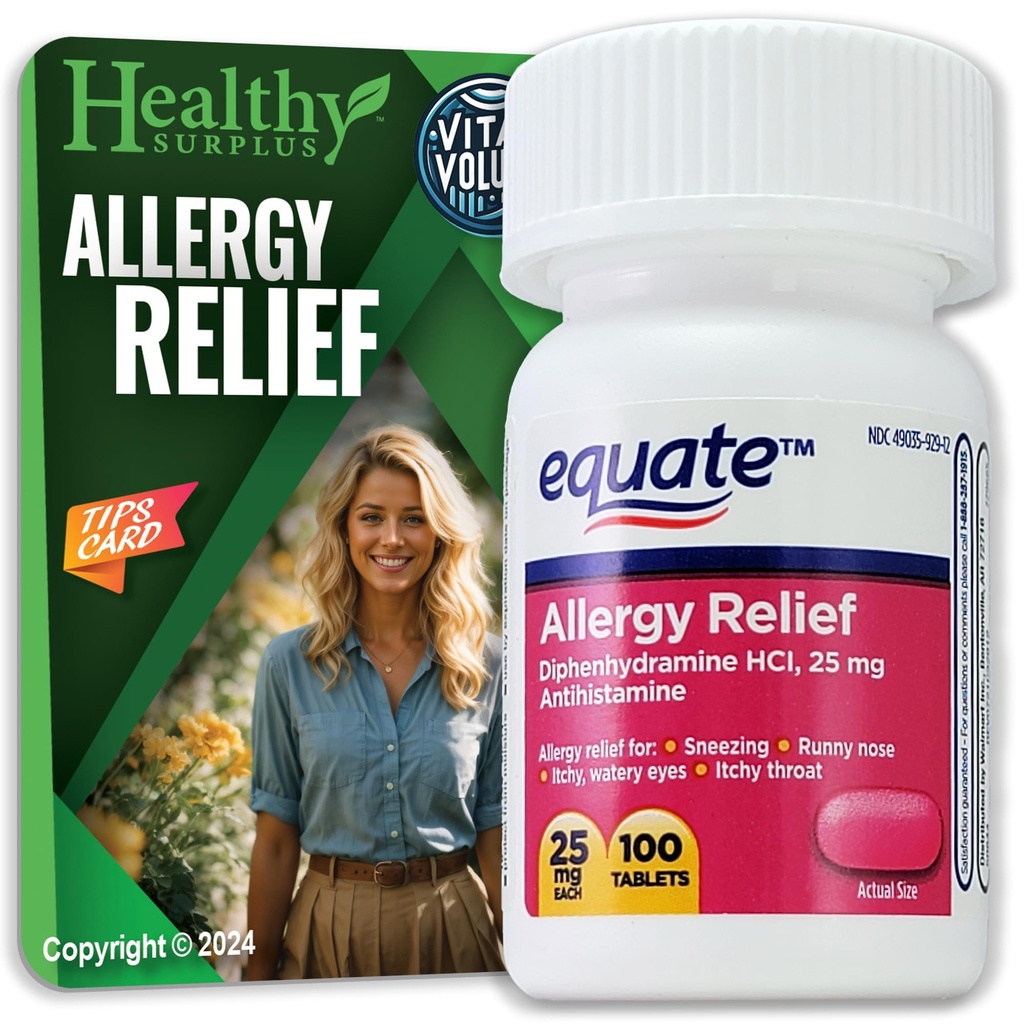 Carte & Equate Allergy Relief Diphenhydramine HCL, 25 mg 100 compresse Bundle