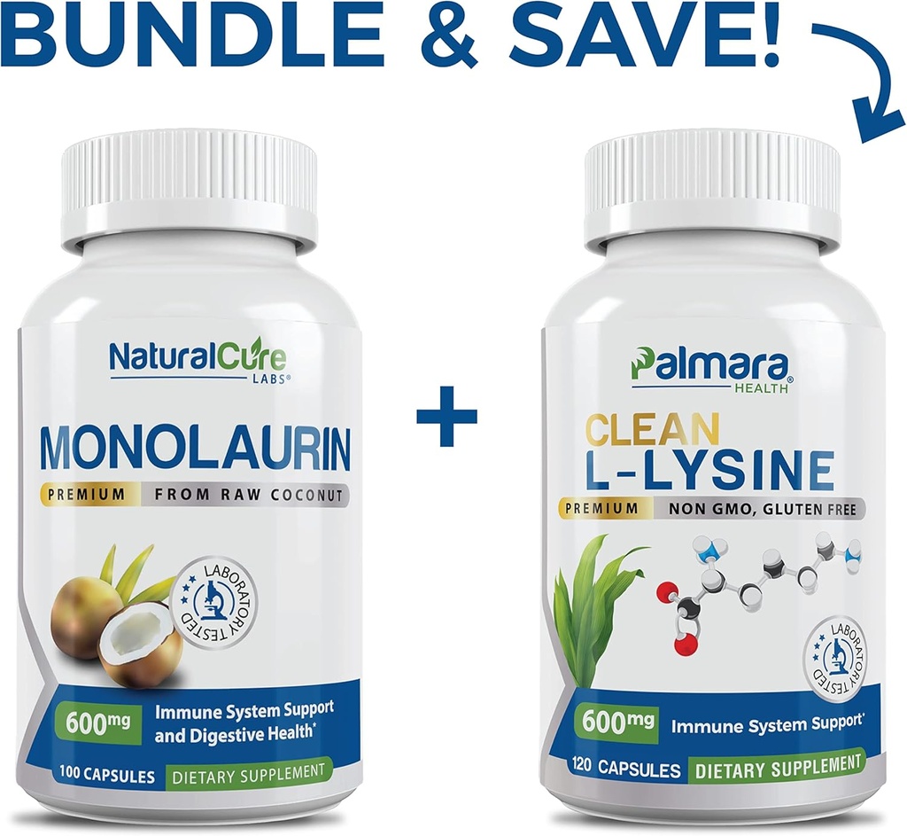 Labs naturali Bundle: Monolaurina Premium 600mg + Clean L-Lysine 600mg