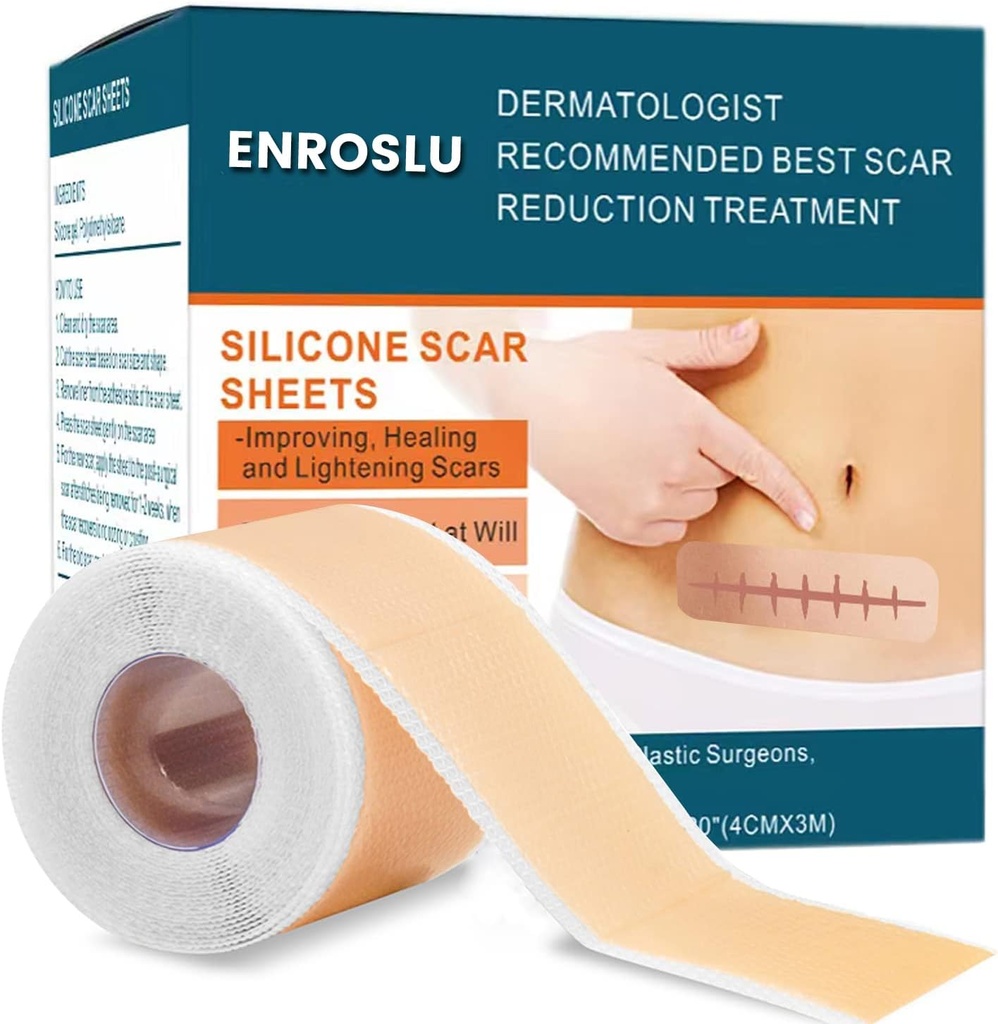 Aggiornare fogli di cicatrice in silicone (1.6" x 120"- 3 metri), nastro di cicatrice in silicone di grado medico, strisce di rimozione della cicatrice per l'acne, cicatrici brucia C-Section & Keloid