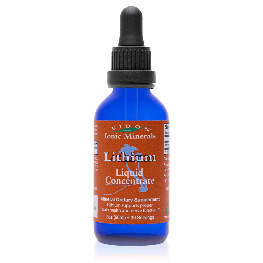 Eidon Ionic Minerals Liquid Lithium - Lithium Chloride Drops Supplement, Minerals Drops for Water, Promuovere la salute del cervello, Cognizione di sostegno, Assist in Vitamina B12 e Folate Transport, 2 oz.