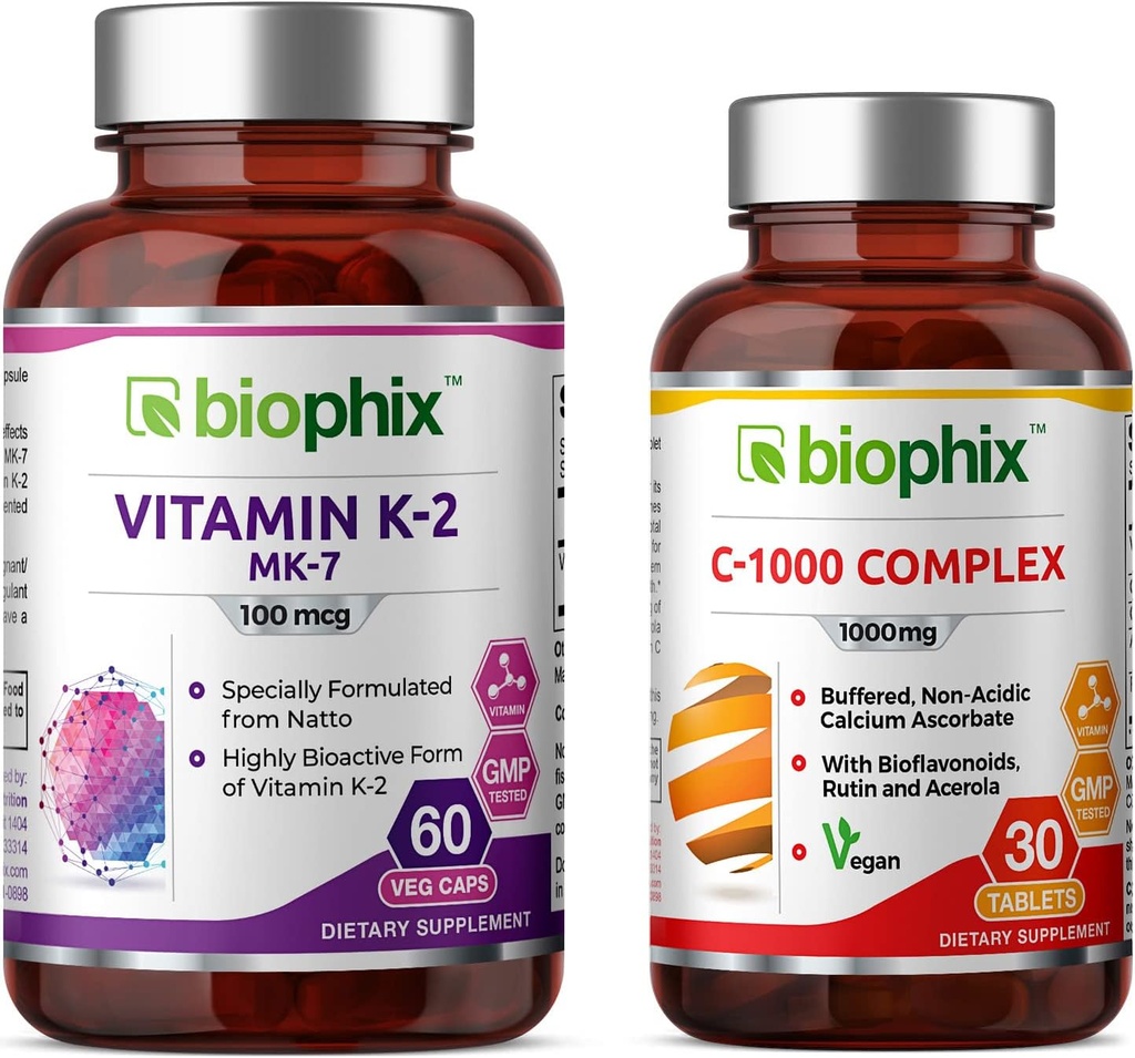 biophix Vitamin K2 MK-7-100 mcg 60 - Vitamina C-1000 30 Compresse - Supporta la salute immunitaria delle ossa forti