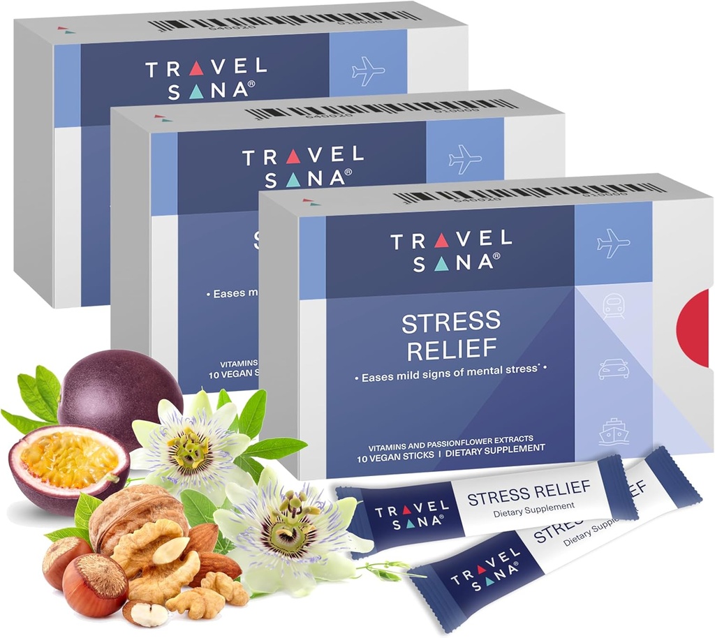 Stress Relief |Passionflower 200mg |Vitamin B6 e B12 |Premium |Natural Supplement |Relieves Stress Durante il viaggio |Fast-Acting | 10 Sticks (Pack of 3)