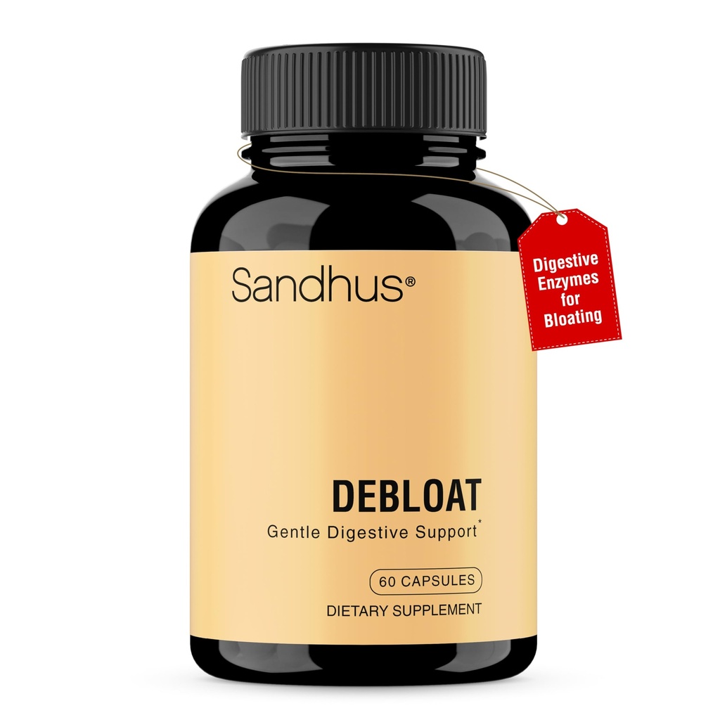 Sandhu's Debloat Digestive Enzymes Capsule | Aiuta a risolvere Bloating and Water Retention | Multi-Enzyme Complex With Ginger, Dandelion & Fennel | Fast Acting Support Supplement for Women & Men | 60 Count