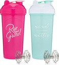 [2 Pack] 28 once Shaker Bottiglia con citazioni motivazionali (Pink & Mint/White) | Shaker Cup Set con Mixer Agitators | Blender Shaker Bottiglia per miscele proteiche Pack è BPA Free e Lavastoviglie Safe