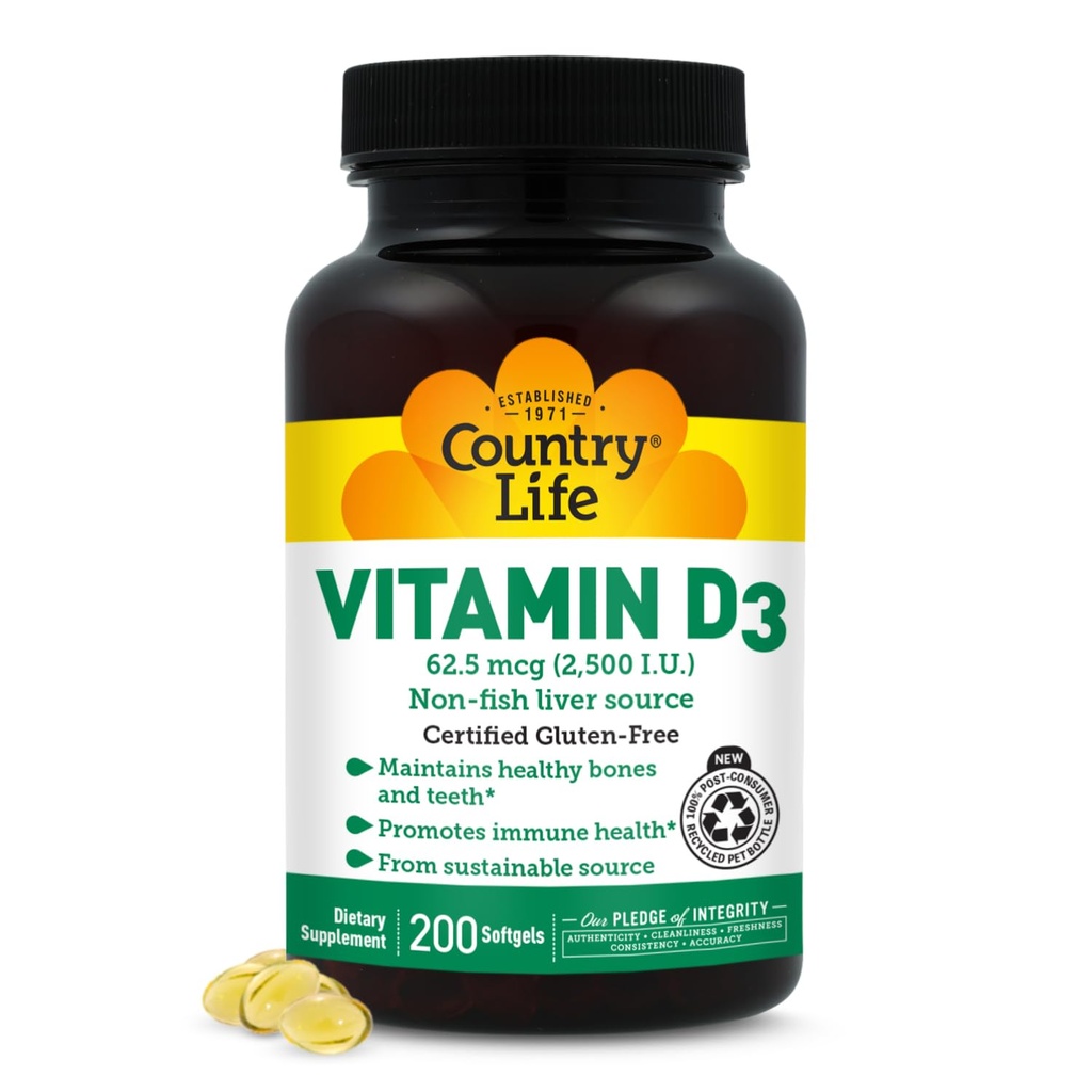 Vitamina D3 2500 IU – Non-Fish Derived, Alta Potenza Vitamina D3 per Bone Forza, Supporto Immune & Calcium Absorption – Certificata senza glutine, 200 Softgels