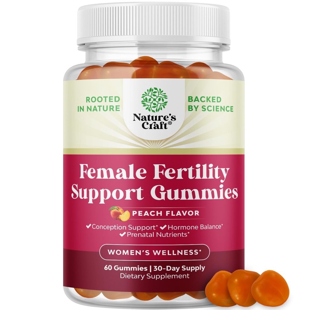 Fertilità Gummies per le donne che cercano di concepire - Yummy Gummy Fertilità Supplemento per le donne con Myo-Inositol Folic Acid & Vitex Chasteberry - Vegan Non-GMO & Gluten Free - Juicy Peach (30 Servings)