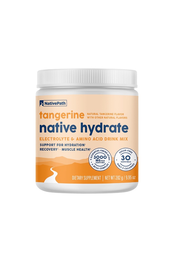 NativePath Hydrate, Zucchero Zero, Polvere di elettroliti con BCAA, Idratazione Tangerina, Keto & Paleo Friendly, 30 Serve