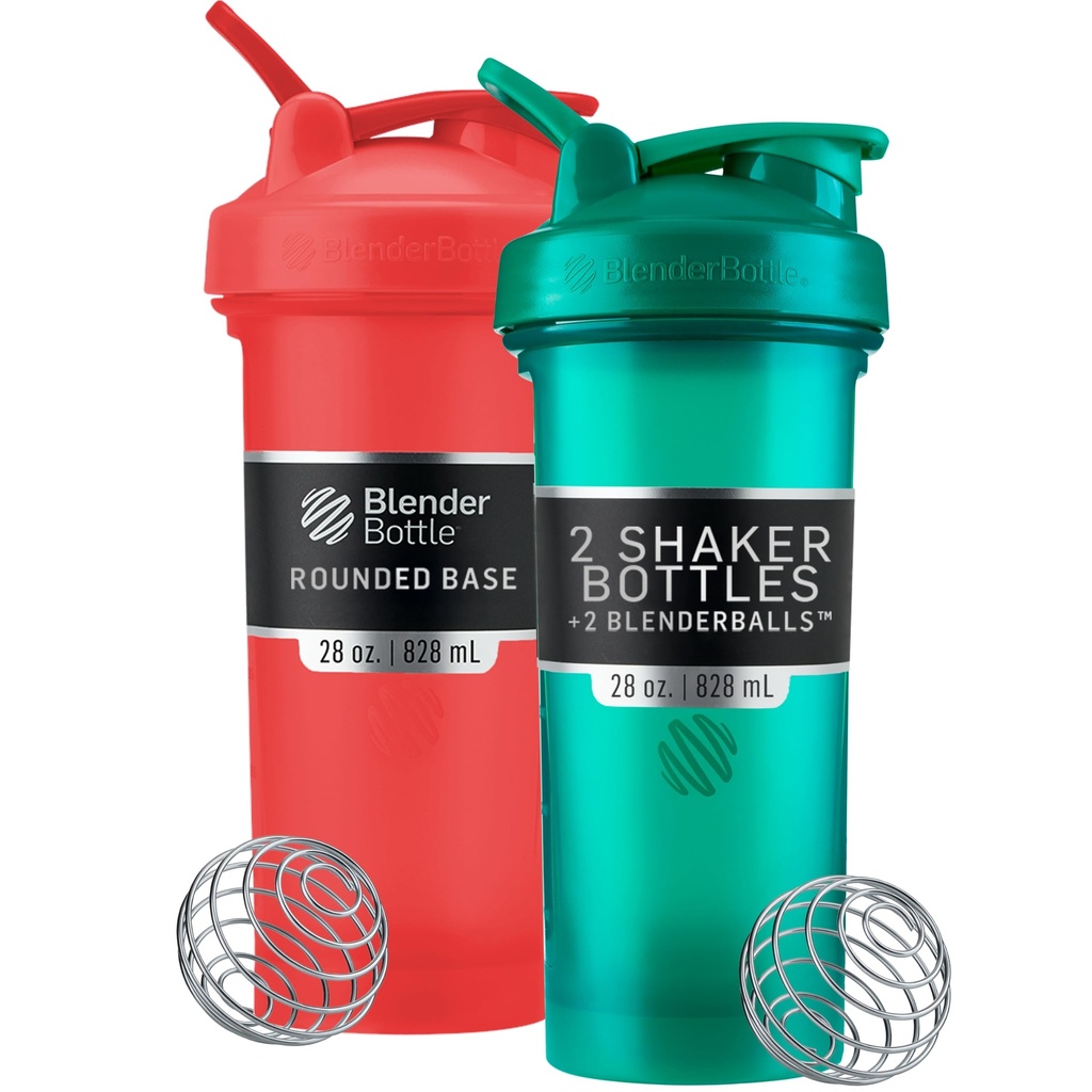 BlenderBottle Classic V2 Shaker Bottiglia Perfetta per Protein Shaker e Pre Workout, 28 once (2 Pack), Rosso, Verde
