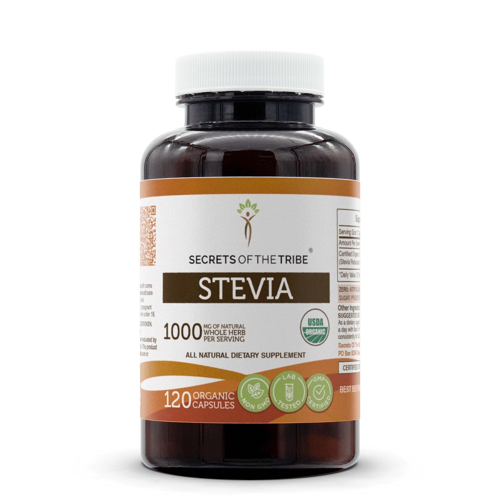 Stevia 120 capsule, 1000 mg, USDA Organic Stevia (Stevia Rebaudiana) Dried Leaf (120 capsule)