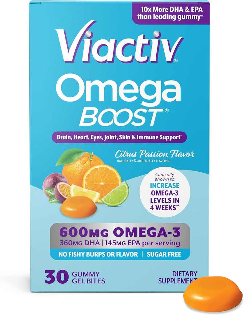 Viactiv Omega 3 Fish Oil Gummies. Integratore EPA DHA per la salute del cuore e la salute del cervello, 30 Vitamine di pancia senza zucchero, 1pc