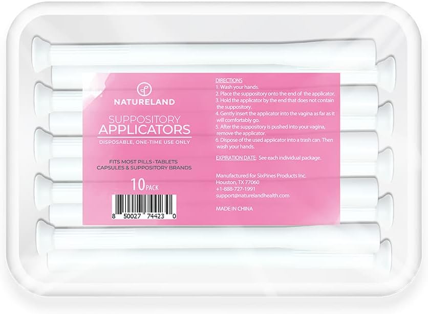 Natureland [10 Pack] Vaginal Suppository Applicators for Women, Soft Tip Auxiliary Tool for Pills, and pH Balance Tablet Suppositories, Individually Wrapped (applicatori di punta grande)