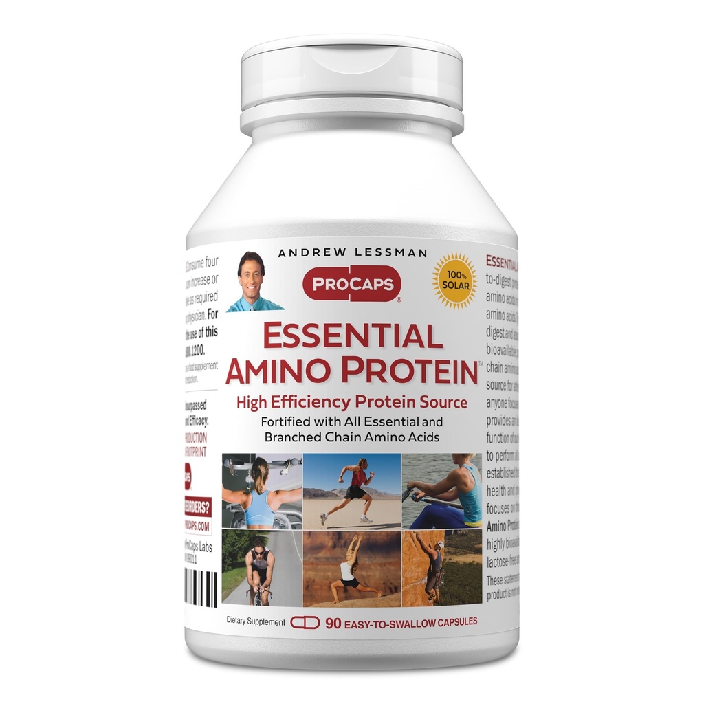 ANDREW LESSMAN Essential Amino Protein 90 Capsules - Una fonte proteica altamente biodisponibile con aminoacidi a catena essenziali e ramificati. Supporta struttura e funzione di organi chiave e tessuti.