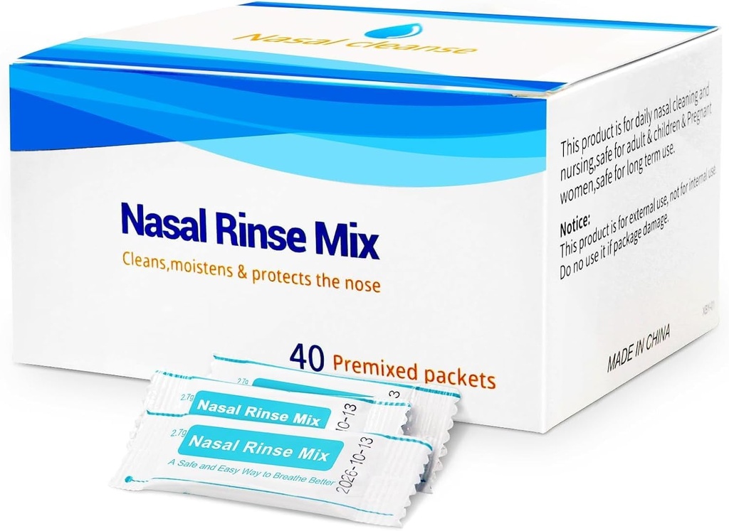 40 Packets Saline Pre-Mixed Sinus Rinse per Neti Pots e Nasal Irrigation Systems, Salt Packets Efficace Risciacquo Sinus per Allergie e Congestione