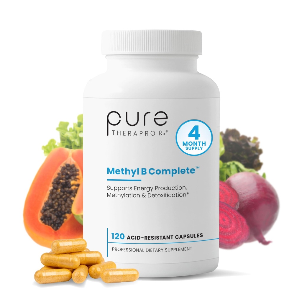 Pure Therapro Rx Methylated B Complex Vitamins Made in USA, 4 mesi di alimentazione | Methyl B Complete Quatrefolic 5-MTHF Folate, B12 Methylcobalamin, TMG Trimethylglycine, Methylfolate | Pharm Grade