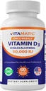 Vitamina Vitamatica D3 50,000 IU (come Cholecalciferol), Una volta Dose settimanale, 1250 mcg, 60 capsule vegetali 1 anno di alimentazione, Formula progressiva che aiuta le carenze della vitamina D (60 conteggio (pacchetto di 1))