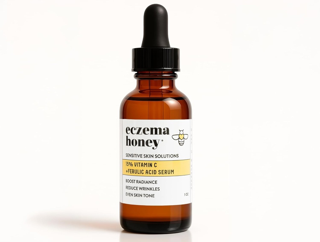 ECZEMA HONEY 15% Vitamina C + Siero di Acido Ferulico - Prodotti per la cura della pelle antiinvecchiamento - Olio di faccia per Eczema, Pelle secca e sensibile (1 Oz)