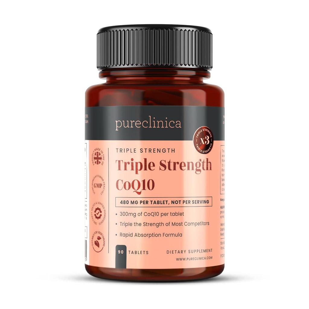 pureclinica Fermentato CoQ10 300mg x 90 compresse. Non OGM, grado USP. con aggiunta di vitamina C e estratto di pepe nero per l'assorbimento.