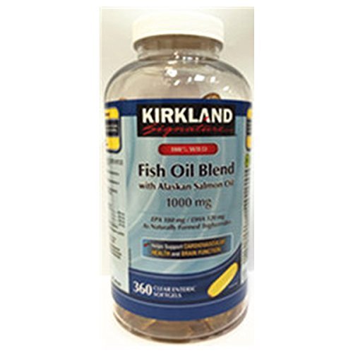 Kirkland Signature 100% Wild Fish Oil Blend con Wild Alaskan Salmon Oil 180 EPA 120 DHA 1000mg - 360 Enteric Softgels