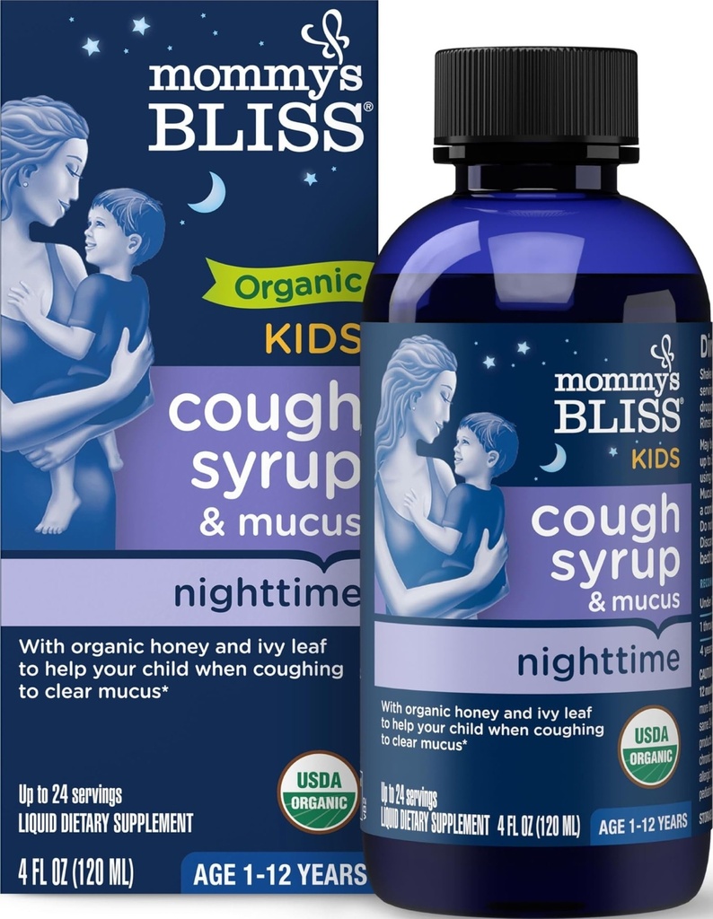 Mommy's Bliss Kids Organic Cough & Mucus, Nighttime, 4 Fl Oz