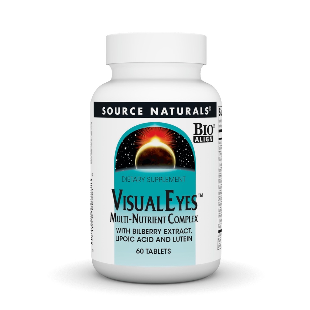 Fonte Naturals Visual Eyes Integratore alimentare - Multi-Nutriente Complesso con Estratto di Bilberry, Acido Lipoico e Lutein - 60 compresse
