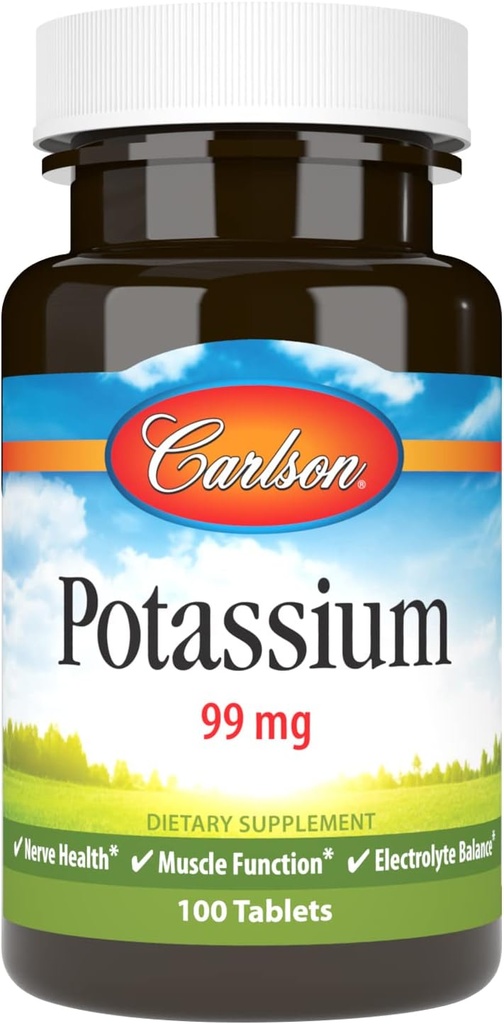 Carlson - Potassium, 99 mg, promuove la salute e la funzionalità muscolare di Nerve, 100 compresse