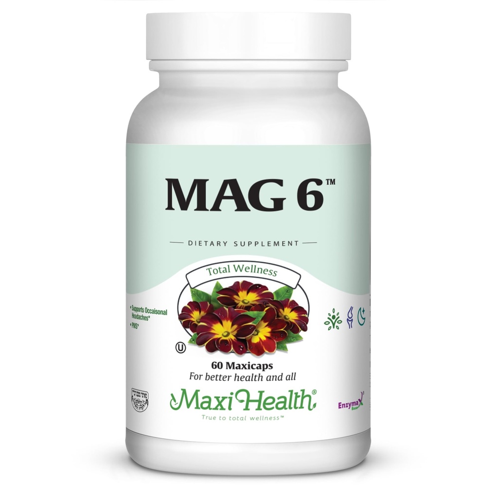 Magnesio B6 Mag 6 Magnesio Glycinate con vitamina B6 Promuove la mineralizzazione sana del chiodo, supporto Nerve & Funzione muscolare, Metabolismo energetico - Non OGM, Vegan, Gluten Free, Kosher 60 capsule