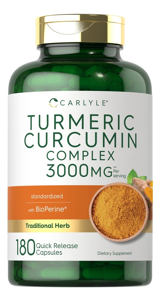 Carlyle Turmeric Curcumin Supplemento | 3000mg 180 capsule | con pepe nero, curcuminoidi e bioperina | Non-GMO, senza glutine