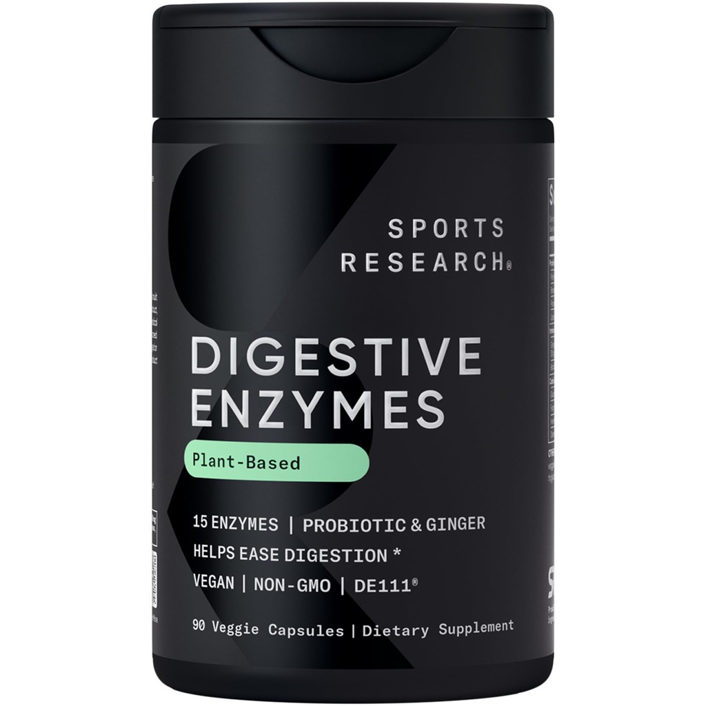 Enzimi digestivi di ricerca sportiva con Probiotici & Ginger - Pianta basata su latticini, proteine, zuccheri e carboidrati - Non OGM Verificato & Vegan Friendly (90 capsule vegetali)