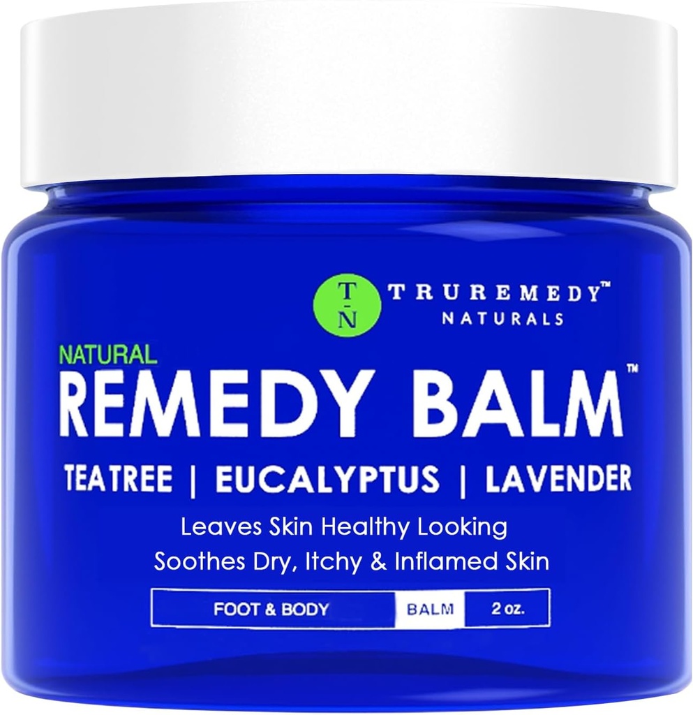 Truremedy Naturals Remedy Balm con olio d'albero del tè, 2 oz - Moisturizer rilassante per le aree tosse - Nourishing Piede e Balm corpo con albero del tè, lavanda, ed eucalipto
